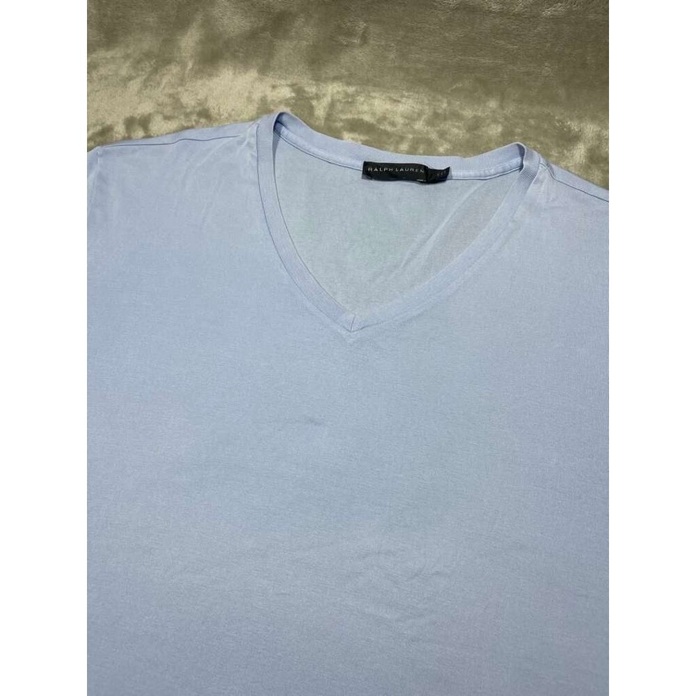 Ralph Lauren Shirt Men XXL Blue V-neck Cotton Short Sleeve Black Label Top Tee